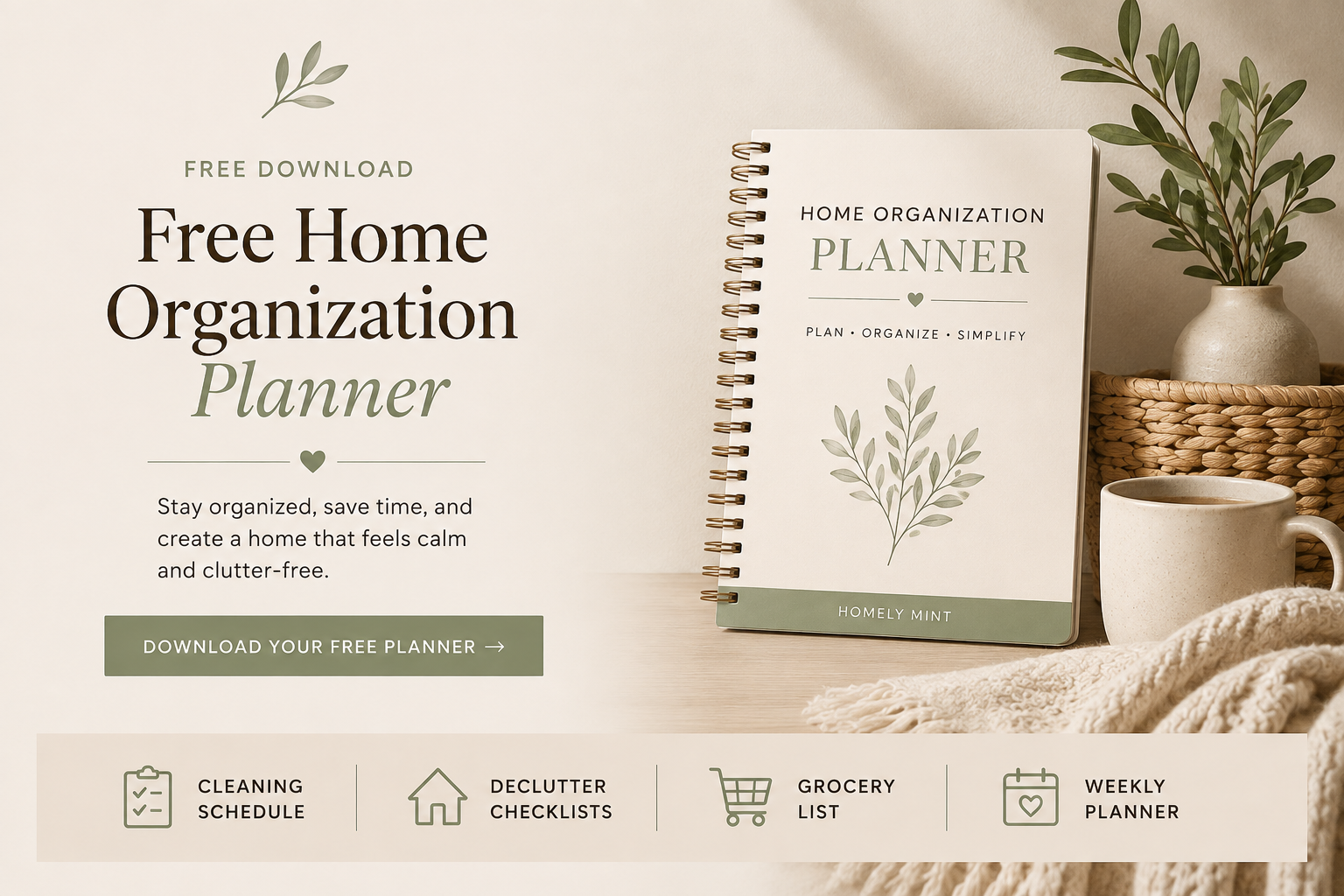 Free home organization planner download with cleaning and decluttering checklists