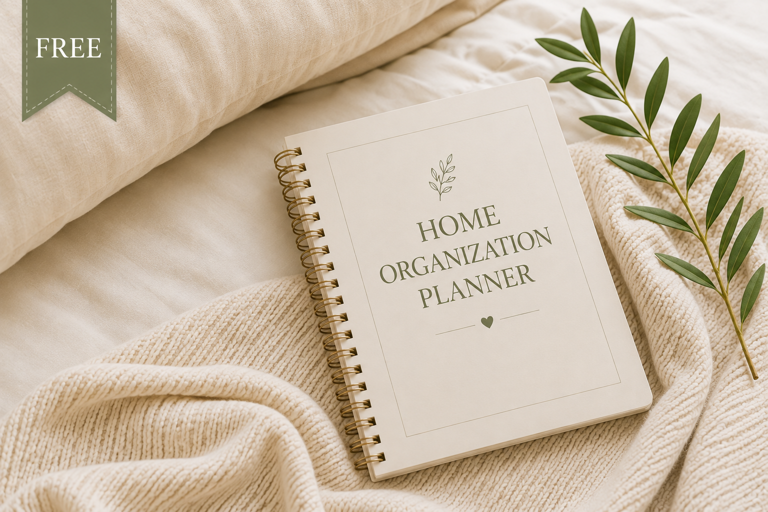 Free home organization planner on a cozy bed